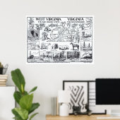 ヴィンテージバージニア州・ウェストバージニアの地図(1912) ポスター (ホームオフィス)