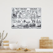ヴィンテージバージニア州・ウェストバージニアの地図(1912) ポスター (キッチン)