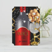 ヴィンテージバースデーパーティードレッドワインブラック金ゴールドシルバー 招待状 (スタンド正面)