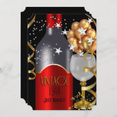 ヴィンテージバースデーパーティードレッドワインブラック金ゴールドシルバー 招待状 (正面/裏面)