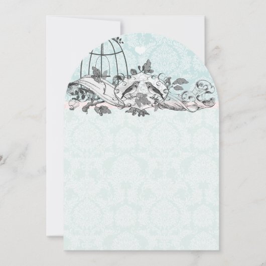 ヴィンテージバーズアクアブルーミュージカルスクロール 招待状 (正面)