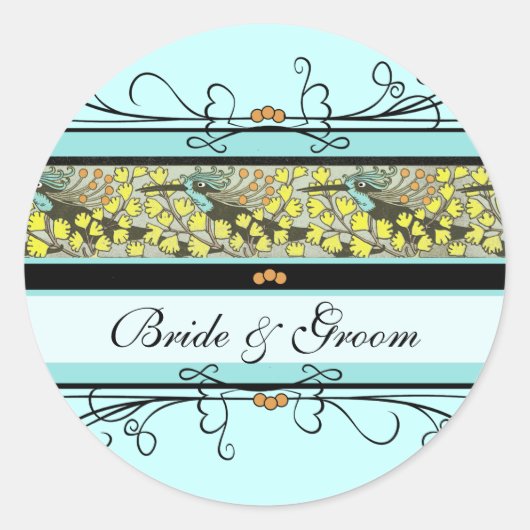 ヴィンテージバーズアートヌーボー結婚式用シール ラウンドシール (正面)