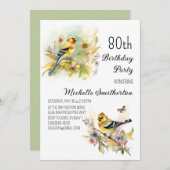 ヴィンテージバーズイエローゴールドフィンチ80誕生日 招待状 (正面/裏面)