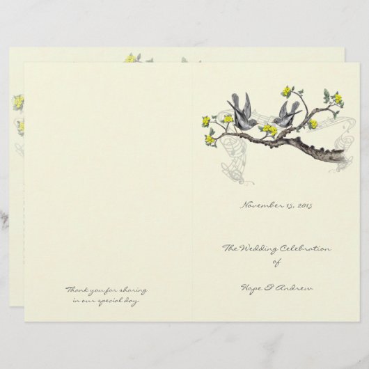 ヴィンテージバーズイエロー&グレー結婚式 プログラム (正面/裏面)