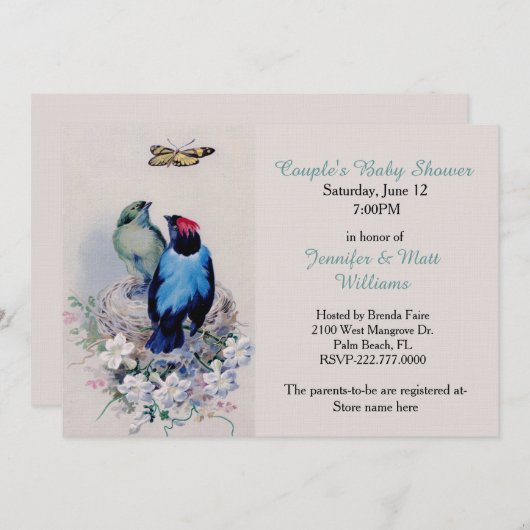 ヴィンテージバーズインネストベビーシャワー招待状 招待状 (正面/裏面)