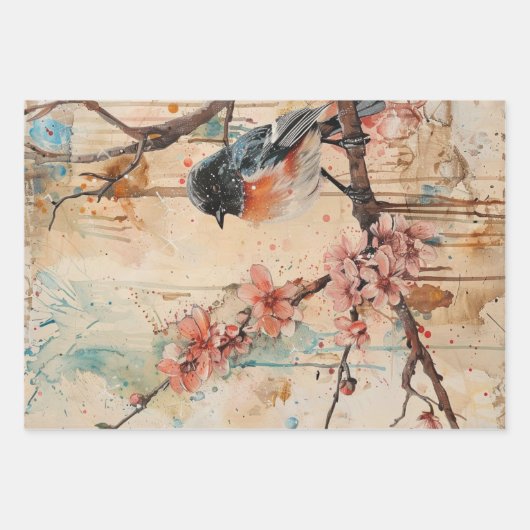 ヴィンテージバーズエフェメラヘビーウエイトデクページ ラッピングペーパーシート (正面)