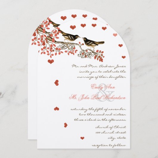 ヴィンテージバーズエンバーグローサンゴ結婚式招待状 招待状 (正面/裏面)