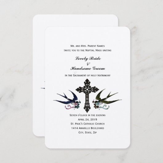ヴィンテージバーズカトリックスモール結婚式招待状 招待状 (正面/裏面)