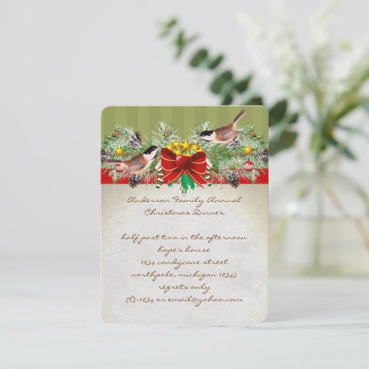 ヴィンテージバーズクリスマスディナー招待状パーティー 招待状 (スタンド正面)
