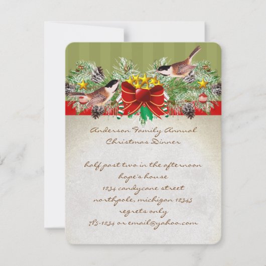 ヴィンテージバーズクリスマスディナー招待状パーティー 招待状 (正面)