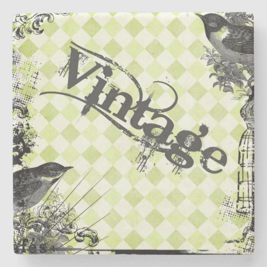 ヴィンテージバーズコラージュストーンコースター ストーンコースター (正面)