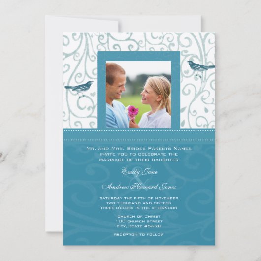 ヴィンテージバーズシーミストスワール結婚式招待状 招待状 (正面)