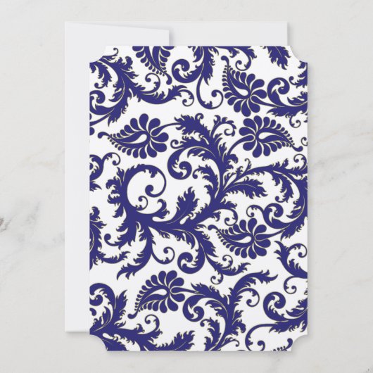 ヴィンテージバーズネイビーエンダイブダマスクの結婚式 招待状 (裏面)