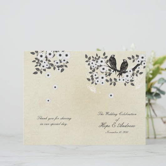 ヴィンテージバーズパーチメントバイフォールド結婚式 プログラム (スタンド正面)