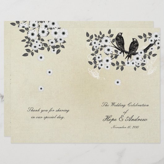 ヴィンテージバーズパーチメントバイフォールド結婚式 プログラム (正面/裏面)