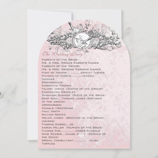 ヴィンテージバーズピンクミュージカルスクロール結婚式 プログラム (裏面)