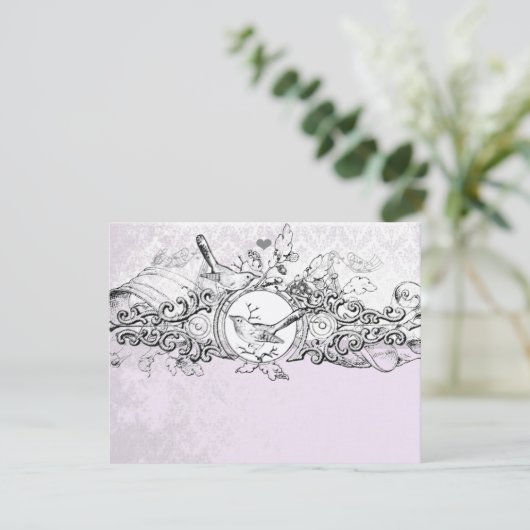 ヴィンテージバーズラベンダーミュージカルスクロールウェディングRSVP 出欠カード (スタンド正面)