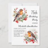 ヴィンテージバーズロビンレッドバスト75誕生日 招待状 (正面)