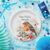 ヴィンテージバーズロビンレッドブレストハッピーバースデー名 ペーパープレート (パーティー)