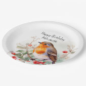 ヴィンテージバーズロビンレッドブレストハッピーバースデー名 ペーパープレート (アングル)