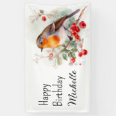 ヴィンテージバーズロビンレッドブレストハッピーバースデー名 横断幕 (縦)