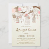 ヴィンテージバーダージズピンクと茶色のリハーサルディナー 招待状 (正面)
