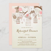 ヴィンテージバーダージズピンクと茶色のリハーサルディナー 招待状 (正面/裏面)