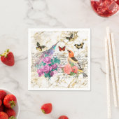 ヴィンテージバードアート、花の古い文字の切り離し スタンダードカクテルナプキン (インサイチュ)