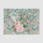 ヴィンテージバードアート、花オールドレターズティッシュペーパー 薄葉紙 (正面)