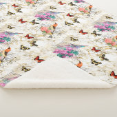 ヴィンテージバードアート、花、蝶の古い文字 シェルパブランケット (3/4)