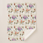 ヴィンテージバードアート、花、蝶の古い文字 シェルパブランケット (正面)