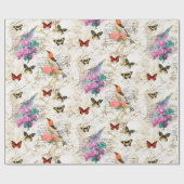 ヴィンテージバードアート、花、蝶の古い文字 ラッピングペーパー (フラット)