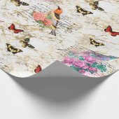 ヴィンテージバードアート、花、蝶の古い文字 ラッピングペーパー (角)