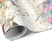 ヴィンテージバードアート、花、蝶の古い文字 ラッピングペーパー (ロールコーナー)