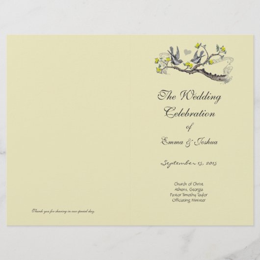 ヴィンテージバードイエロー&グレー3つ折プログラムカバー (正面)