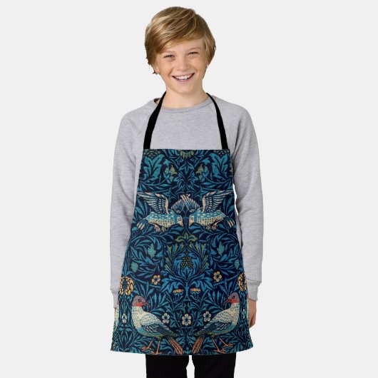 ヴィンテージバードウィリアムモリスフローラアート エプロン (着用した状態)