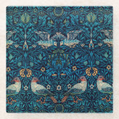 ヴィンテージバードウィリアムモリスフローラバードアート ガラスコースター (正面)