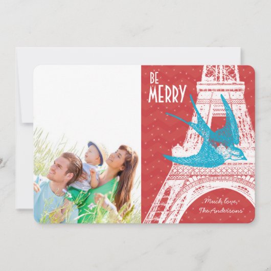 ヴィンテージバードエッフェルタワーフォトクリスマスカード シーズンカード (正面)