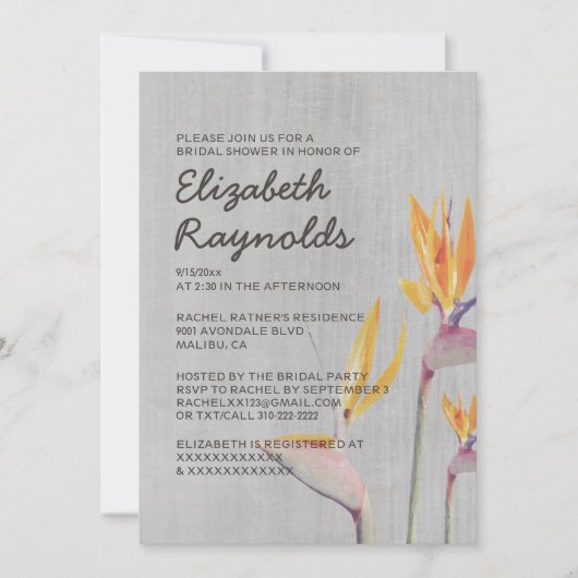 ヴィンテージバードオブパラダイスブライダルシャワー招待状 招待状 (正面)