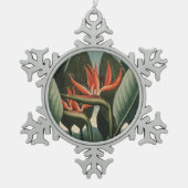 ヴィンテージバードオブパラダイスボタニカルテンプルオブフローラ スノーフレークピューターオーナメント (正面)