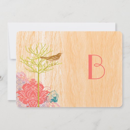 ヴィンテージバードオンウッドグレイン結婚式招待状 招待状 (裏面)