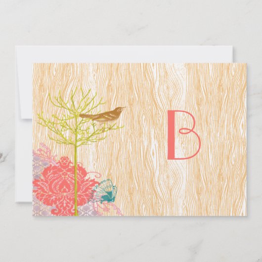 ヴィンテージバードオンウッドグレイン結婚式招待状 招待状 (裏面)