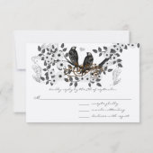 ヴィンテージバードオンブランチホワイトさくらんぼの花 出欠カード (裏面)