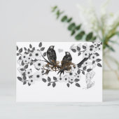 ヴィンテージバードオンブランチホワイトさくらんぼの花 出欠カード (スタンド正面)