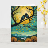 ヴィンテージバードカップル特別妻の記念日 カード (黄色い花)