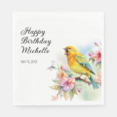 ヴィンテージバードカナリズフラワーズハッピーバースデー スタンダードランチョンナプキン (正面)