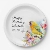 ヴィンテージバードカナリズフラワーズハッピーバースデー ペーパープレート (正面)