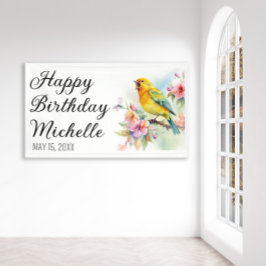 ヴィンテージバードカナリズフラワーズハッピーバースデー 横断幕