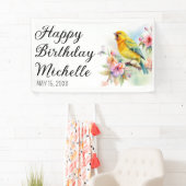 ヴィンテージバードカナリズフラワーズハッピーバースデー 横断幕 (インサイチュ)