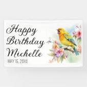 ヴィンテージバードカナリズフラワーズハッピーバースデー 横断幕 (横)